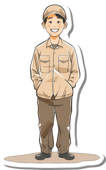 Cartoon man in uniform standing on a white background png