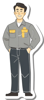 A cartoon man in a uniform with his hands in his pockets png