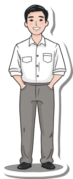 A man in a white shirt and gray pants png