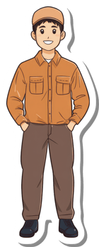 A cartoon man in an orange shirt and brown pants png