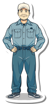 A cartoon man in blue overalls and hat png