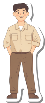 A cartoon man in a tan shirt and brown pants png