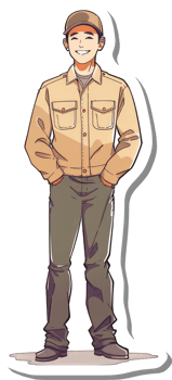 A cartoon man in a brown shirt and pants png