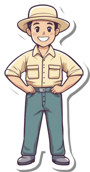 A cartoon man wearing a hat and jeans png