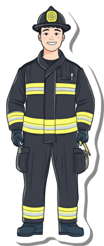 A sticker of a fireman in a uniform png