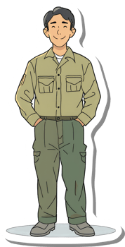 A cartoon man in a military uniform png