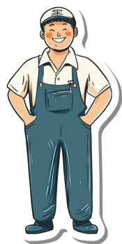 A sticker of a man in overalls png