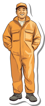 An orange worker in a hard hat and overalls png