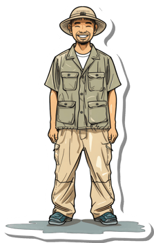 A cartoon man in a hat and khaki pants png