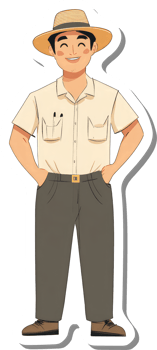 A sticker of a man wearing a hat and pants png