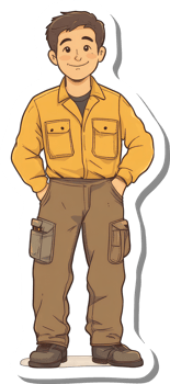 A cartoon man in a yellow shirt and brown pants png