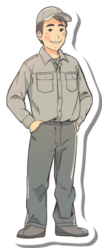 A cartoon man in a uniform standing with his hands on his hips png