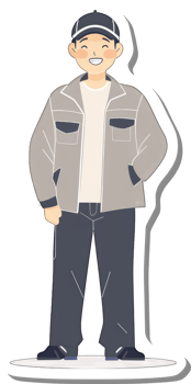 A sticker of a man in a jacket and pants png