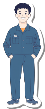 A sticker of a man in blue overalls png