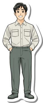 A cartoon man in a shirt and pants png