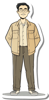 A cartoon man in a jacket and pants png