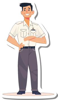 A cartoon man in a uniform standing with his hands on his hips png
