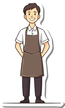 A cartoon man in an apron standing with his hands on his hips png