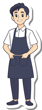 A cartoon man in an apron and tie png