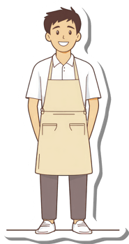 A cartoon man in an apron standing with his hands on his hips png