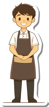 A cartoon waiter with apron and apron png