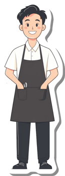 A cartoon man in an apron and black pants png