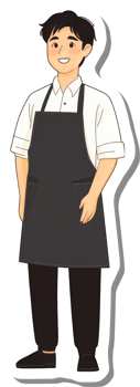 A cartoon chef with apron and black shirt png