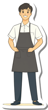 A cartoon man in an apron and tie png
