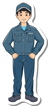 A cartoon man in blue overalls and cap png