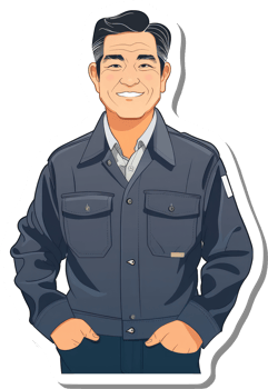 A sticker of a man in a blue shirt png