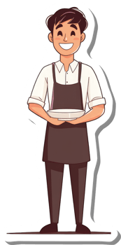 Happy Waiter Presenting Empty Plate With Smile png