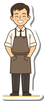 Happy Cafe Worker Wearing Apron and Tie png