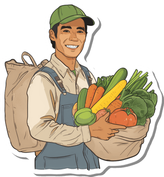 Happy Farmer Carrying Fresh Vegetables From His Farm png