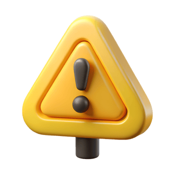 Yellow warning triangle sign 3d illustration isolated on the transparent background png