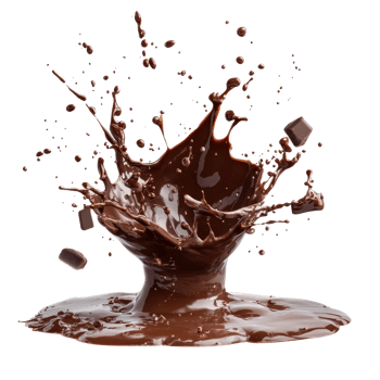 Rich chocolate splash isolated on a transparent background highlighting its fluidity and texture, perfect for culinary inspiration and desserts, Chocolate Splash Isolated on transparent background png