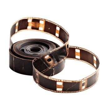 Vintage film strip coiled beside reel on transparent background showcasing classic photography heritage, vintage film strip isolated on transparent background png