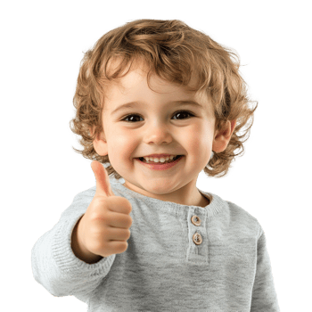 Joyful child giving a thumbs up while smiling warmly against a neutral background indoors, Happy child giving a thumbs up to the camera, transparent background png