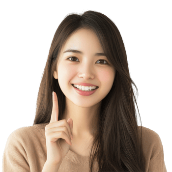 Young Asian woman smiling and pointing to her bright transparent teeth in a light, minimalistic setting, Young Asian woman pointing finger to her teeth transparent background png