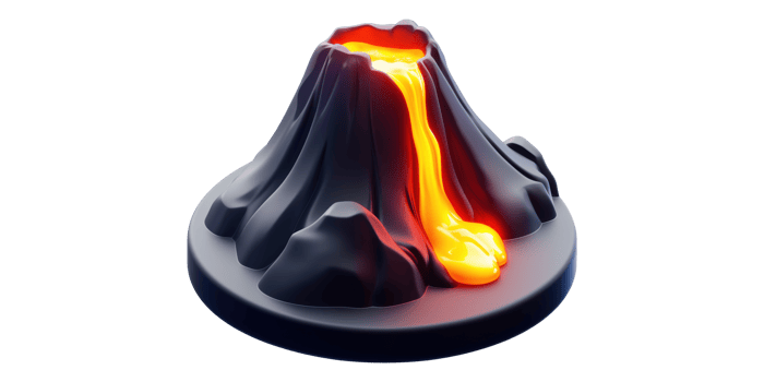 3D Volcano With Lava Illustration Isolated on Transparent Background png
