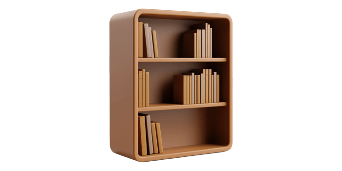3D Wooden Bookshelf With Books Isolated on Transparent Background png