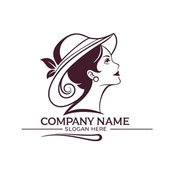 a woman in a hat logo design vector