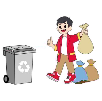 Cartoon Young And Handsome Boy Throwing Trash Into Rubbish Bin Vectors Illustration