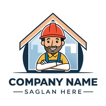 a man in a hard hat and helmet with a company logo vector