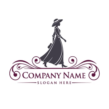 a lady in a hat and dress logo design vector