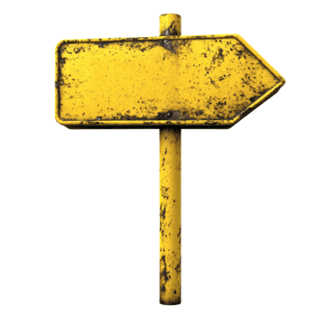 Rusty Yellow Arrow Sign on a Pole png