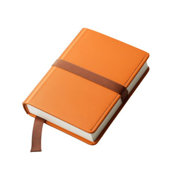 Orange Leather Bound Notebook With Brown Ribbon Marker png