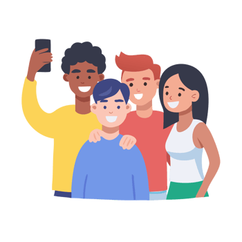Friends smiling together in a group selfie outdoor park digital image sunny day close-up friendship celebration png
