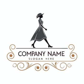 a woman in a hat and dress logo design vector