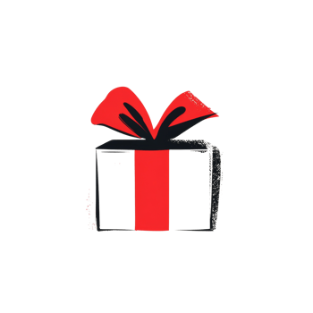 A stylized black gift box with a red ribbon bow png
