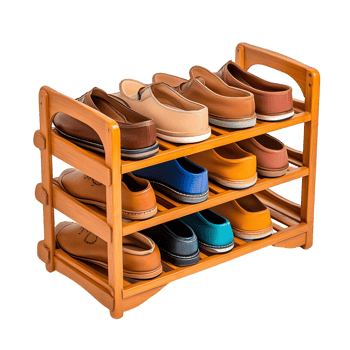 Shoe rack with an array of stylish footwear neatly arranged png